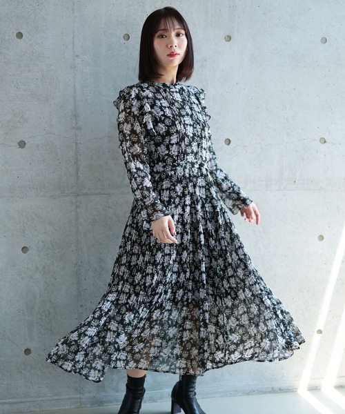 Ruwan yu(ルワンユー)の「花柄シフォンワンピース【大きいサイズ対応】(ワンピース・レディース・ブラック・L/LL/3L/4L)」の14枚目の写真