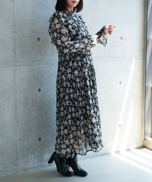Ruwan yu(ルワンユー)の「花柄シフォンワンピース【大きいサイズ対応】(ワンピース・レディース・ブラック・L/LL/3L/4L)」の16枚目の写真