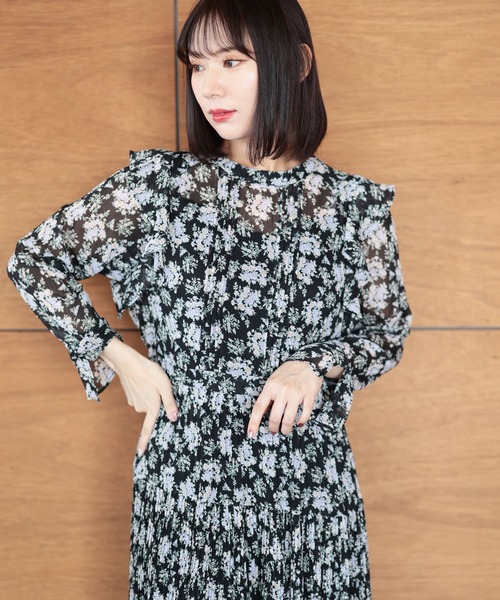 Ruwan yu(ルワンユー)の「花柄シフォンワンピース【大きいサイズ対応】(ワンピース・レディース・ブラック・L/LL/3L/4L)」の17枚目の写真