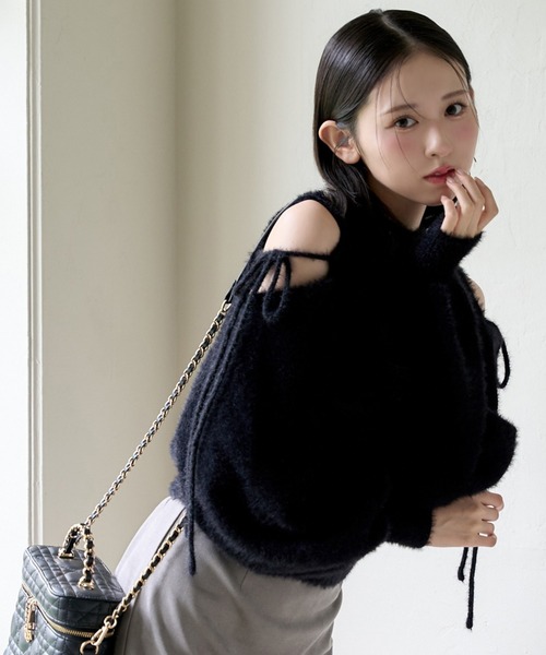 肩あきリボンフェザーニット（ニット/セーター）｜one after another