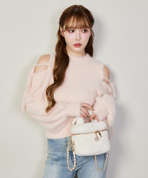 セール】肩あきリボンフェザーニット（ニット/セーター）｜one after