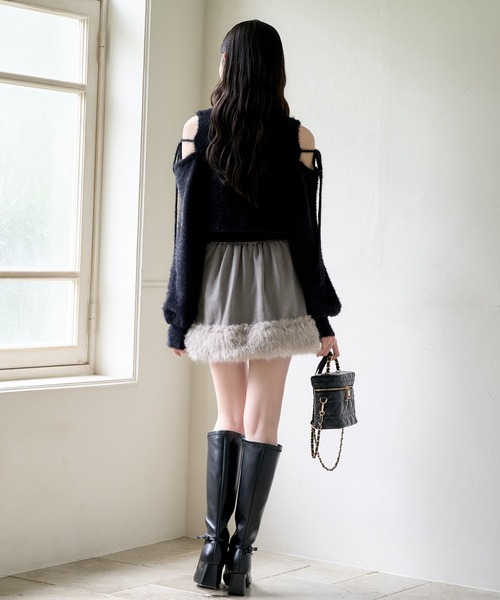 one after another NICE CLAUP（ワンアフターアナザーナイスクラップ）の「肩あきリボンフェザーニット（ニット/セーター・レディース・ベージュ/アイボリー/ブラック/ピンク・FREE）」の18枚目の写真