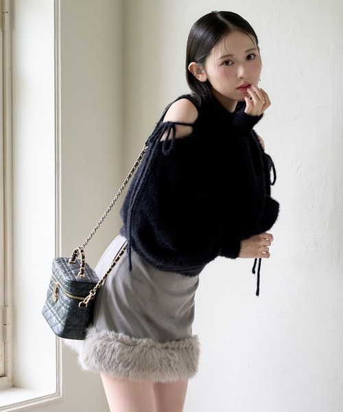 one after another NICE CLAUP（ワンアフターアナザーナイスクラップ）の「肩あきリボンフェザーニット（ニット/セーター・レディース・ベージュ/アイボリー/ブラック/ピンク・FREE）」の19枚目の写真