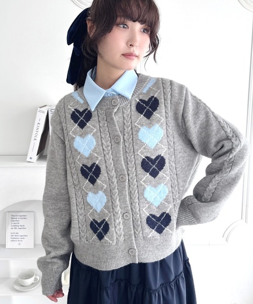 セール】ハートアーガイルニットカーディガン（カーディガン/ボレロ