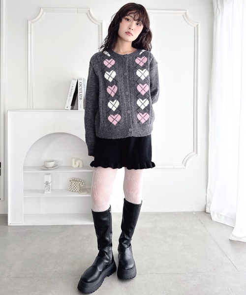 セール】ハートアーガイルニットカーディガン（カーディガン/ボレロ