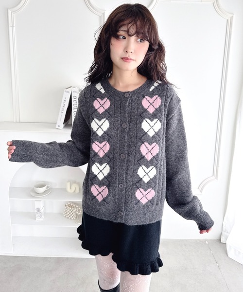 Loueme（ルエム）の「ハートアーガイルニットカーディガン（カーディガン/ボレロ・レディース・ブラウン/グレー/チャコールグレー・FREE）」の17枚目の写真