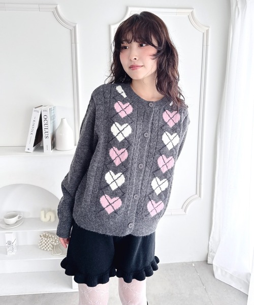セール】ハートアーガイルニットカーディガン（カーディガン/ボレロ