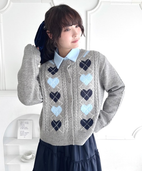 Loueme（ルエム）の「ハートアーガイルニットカーディガン（カーディガン/ボレロ・レディース・ブラウン/グレー/チャコールグレー・FREE）」の10枚目の写真