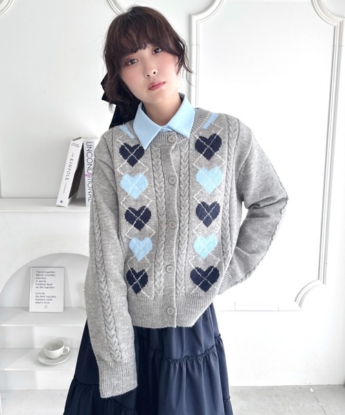 Loueme（ルエム）の「ハートアーガイルニットカーディガン（カーディガン/ボレロ・レディース・ブラウン/グレー/チャコールグレー・FREE）」の11枚目の写真