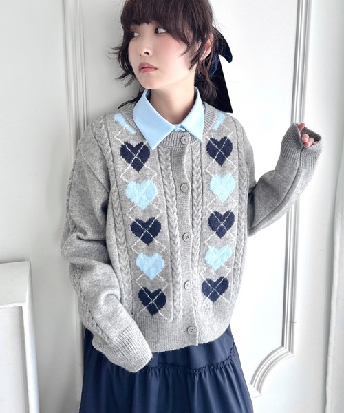 セール】ハートアーガイルニットカーディガン（カーディガン/ボレロ