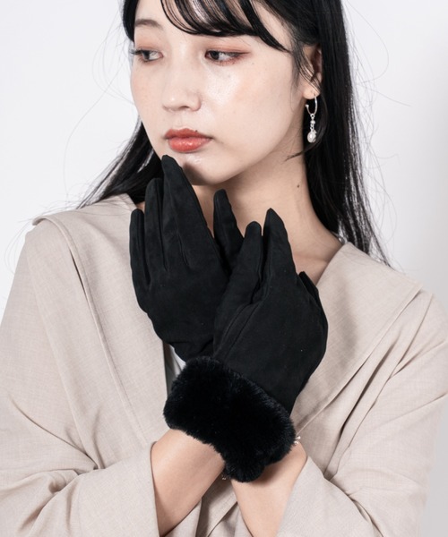 GALA　GLOVES（ガラ　グローブ）の「【GALA GLOVES/ガーラグローブ】ファー付き シープスキンレザー グローブ 手袋 スエード イタリア製（手袋・レディース・ブラック/ダークブラウン/モカ・7/7.5/8）」の10枚目の写真