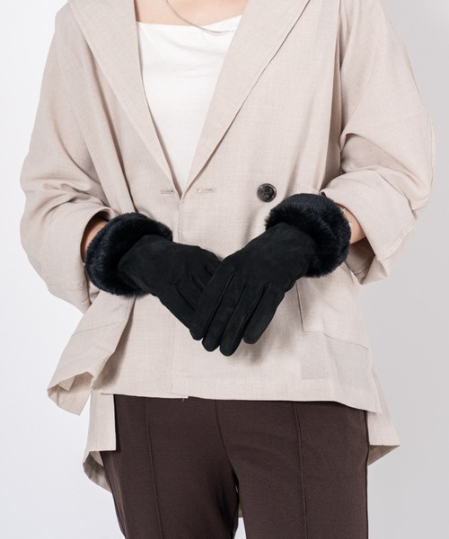 GALA　GLOVES（ガラ　グローブ）の「【GALA GLOVES/ガーラグローブ】ファー付き シープスキンレザー グローブ 手袋 スエード イタリア製（手袋・レディース・ブラック/ダークブラウン/モカ・7/7.5/8）」の11枚目の写真