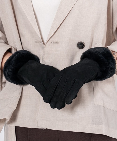 GALA　GLOVES（ガラ　グローブ）の「【GALA GLOVES/ガーラグローブ】ファー付き シープスキンレザー グローブ 手袋 スエード イタリア製（手袋・レディース・ブラック/ダークブラウン/モカ・7/7.5/8）」の12枚目の写真