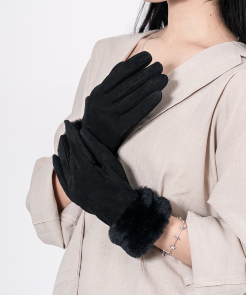 GALA　GLOVES（ガラ　グローブ）の「【GALA GLOVES/ガーラグローブ】ファー付き シープスキンレザー グローブ 手袋 スエード イタリア製（手袋・レディース・ブラック/ダークブラウン/モカ・7/7.5/8）」の13枚目の写真