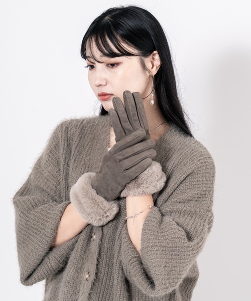 GALA　GLOVES（ガラ　グローブ）の「【GALA GLOVES/ガーラグローブ】ファー付き シープスキンレザー グローブ 手袋 スエード イタリア製（手袋・レディース・ブラック/ダークブラウン/モカ・7/7.5/8）」の15枚目の写真