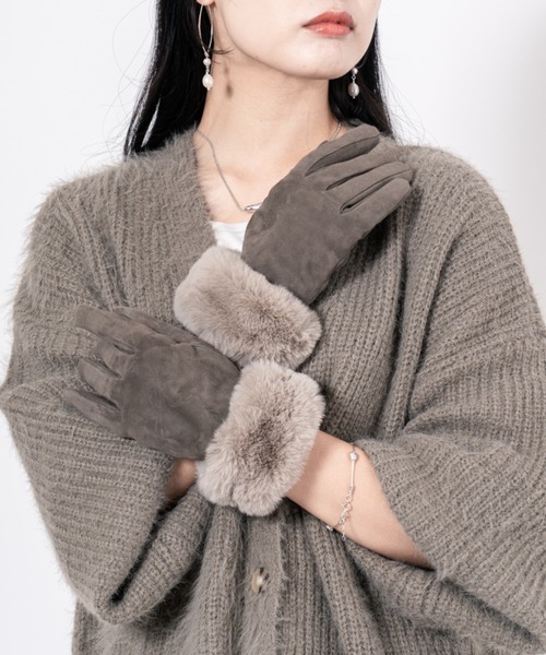 GALA　GLOVES（ガラ　グローブ）の「【GALA GLOVES/ガーラグローブ】ファー付き シープスキンレザー グローブ 手袋 スエード イタリア製（手袋・レディース・ブラック/ダークブラウン/モカ・7/7.5/8）」の16枚目の写真