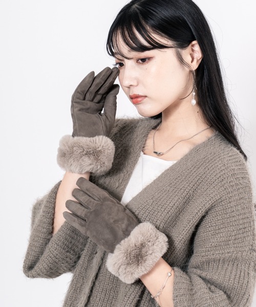 GALA　GLOVES（ガラ　グローブ）の「【GALA GLOVES/ガーラグローブ】ファー付き シープスキンレザー グローブ 手袋 スエード イタリア製（手袋・レディース・ブラック/ダークブラウン/モカ・7/7.5/8）」の5枚目の写真