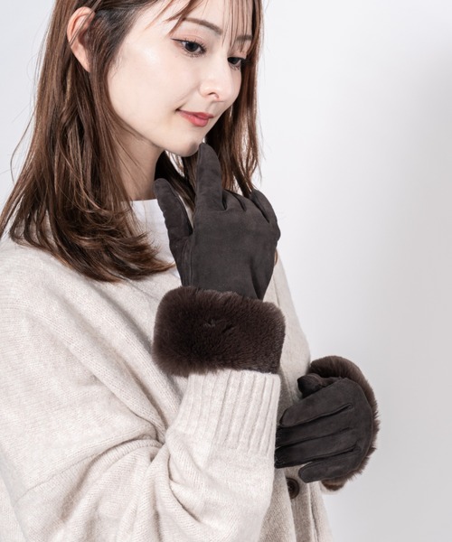 GALA　GLOVES（ガラ　グローブ）の「【GALA GLOVES/ガーラグローブ】ファー付き シープスキンレザー グローブ 手袋 スエード イタリア製（手袋・レディース・ブラック/ダークブラウン/モカ・7/7.5/8）」の6枚目の写真