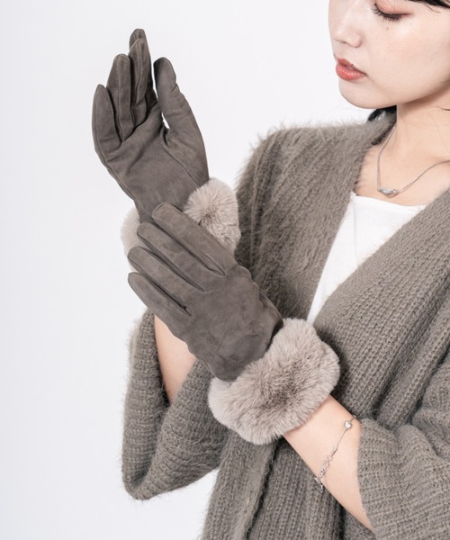 GALA　GLOVES（ガラ　グローブ）の「【GALA GLOVES/ガーラグローブ】ファー付き シープスキンレザー グローブ 手袋 スエード イタリア製（手袋・レディース・ブラック/ダークブラウン/モカ・7/7.5/8）」の18枚目の写真