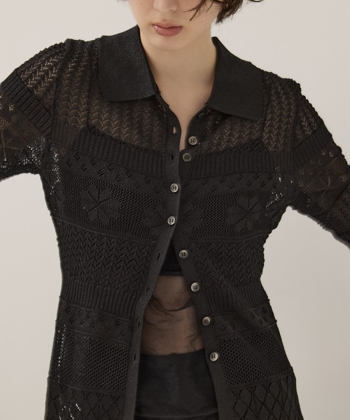 EMILY ODA(エミリーオダ)の「【EMILYODA/エミリーオダ】Flower Lace Knit Top/フラワーレースニットトップス(ニット/セーター・レディース・ブラック/ライトブルー・1)」の2枚目の写真