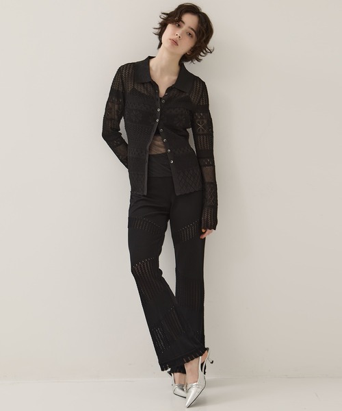 EMILY ODA(エミリーオダ)の「【EMILYODA/エミリーオダ】Flower Lace Knit Top/フラワーレースニットトップス(ニット/セーター・レディース・ブラック/ライトブルー・1)」の11枚目の写真