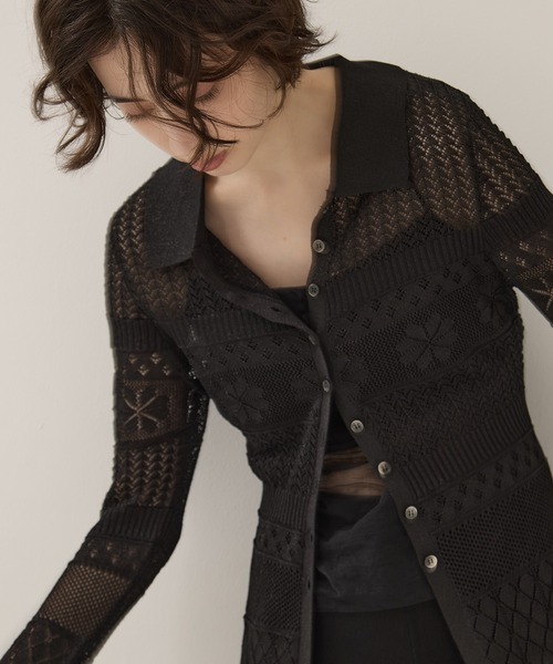 EMILY ODA(エミリーオダ)の「【EMILYODA/エミリーオダ】Flower Lace Knit Top/フラワーレースニットトップス(ニット/セーター・レディース・ブラック/ライトブルー・1)」の14枚目の写真