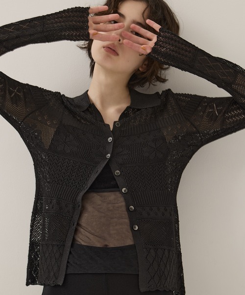EMILY ODA(エミリーオダ)の「【EMILYODA/エミリーオダ】Flower Lace Knit Top/フラワーレースニットトップス(ニット/セーター・レディース・ブラック/ライトブルー・1)」の13枚目の写真