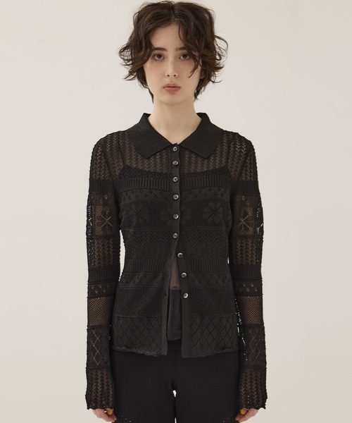 EMILY ODA(エミリーオダ)の「【EMILYODA/エミリーオダ】Flower Lace Knit Top/フラワーレースニットトップス(ニット/セーター・レディース・ブラック/ライトブルー・1)」の15枚目の写真