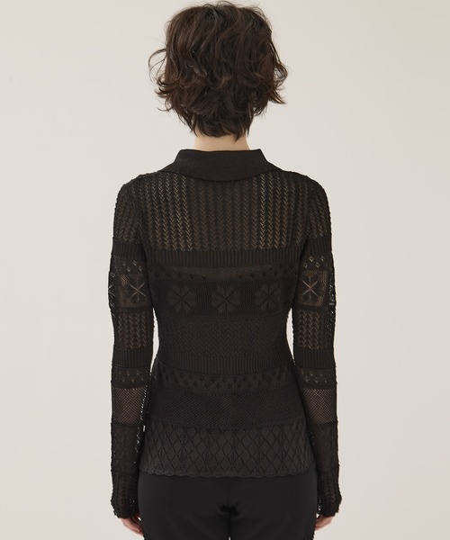 EMILY ODA(エミリーオダ)の「【EMILYODA/エミリーオダ】Flower Lace Knit Top/フラワーレースニットトップス(ニット/セーター・レディース・ブラック/ライトブルー・1)」の5枚目の写真