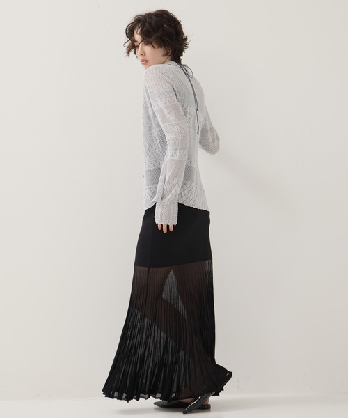 EMILY ODA(エミリーオダ)の「【EMILYODA/エミリーオダ】Flower Lace Knit Top/フラワーレースニットトップス(ニット/セーター・レディース・ブラック/ライトブルー・1)」の7枚目の写真