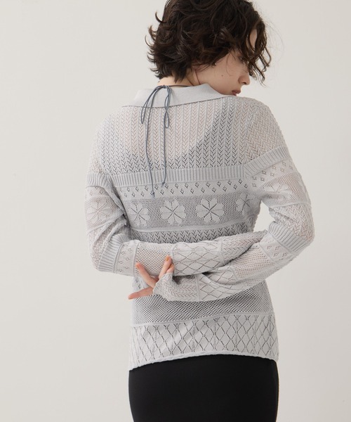 EMILY ODA(エミリーオダ)の「【EMILYODA/エミリーオダ】Flower Lace Knit Top/フラワーレースニットトップス(ニット/セーター・レディース・ブラック/ライトブルー・1)」の9枚目の写真