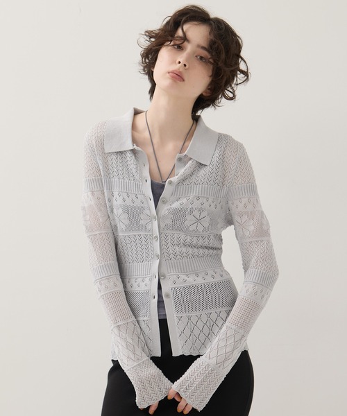 EMILY ODA(エミリーオダ)の「【EMILYODA/エミリーオダ】Flower Lace Knit Top/フラワーレースニットトップス(ニット/セーター・レディース・ブラック/ライトブルー・1)」の8枚目の写真