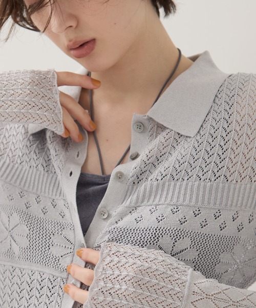 EMILY ODA(エミリーオダ)の「【EMILYODA/エミリーオダ】Flower Lace Knit Top/フラワーレースニットトップス(ニット/セーター・レディース・ブラック/ライトブルー・1)」の20枚目の写真