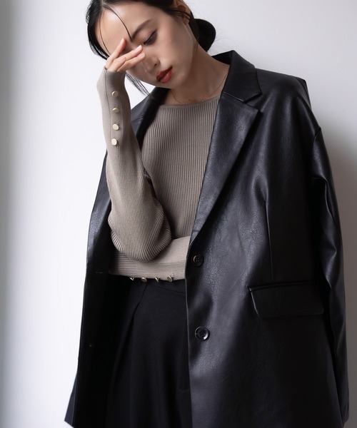 SOELA(ソエラ)の「ボートネック袖金ボタンニット/A(ニット/セーター・レディース・ネイビー/モカ/グレー系その他/ブラック/オフホワイト/チャコールグレー/ボルドー・M)」の20枚目の写真