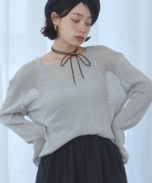 Ampirula（アンピルーラ）の「シアーニット トップス 長袖 タンクトップ インナー 2点セット アンサンブル レイヤードトップス（ニット/セーター）」