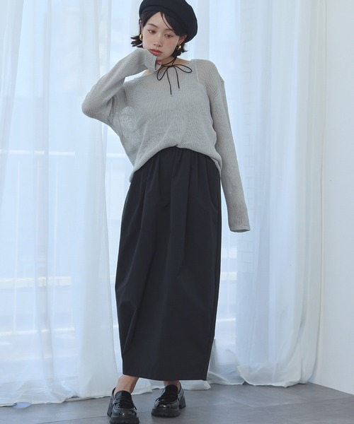 Ampirula(アンピルーラ)の「シアーニット トップス 長袖 タンクトップ インナー 2点セット アンサンブル レイヤードトップス(ニット/セーター・レディース・ライトグレー/パープル/オフホワイト・FREE)」の9枚目の写真
