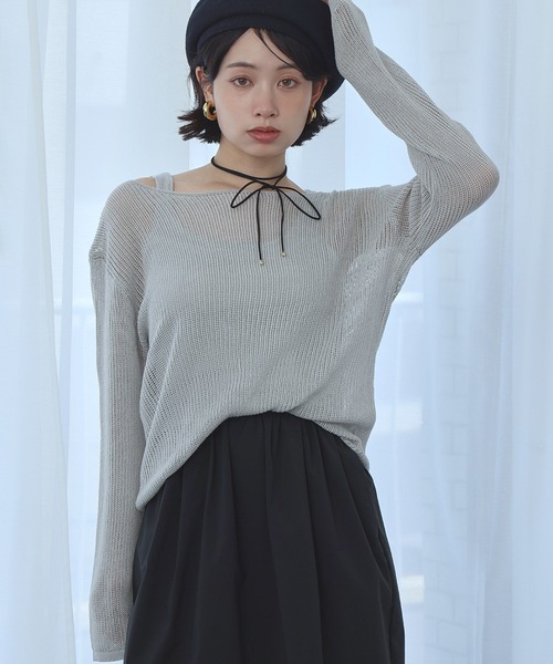 トップス ANNA 2025AW】シアーニット トップス 長袖 タンクトップ インナー 2点