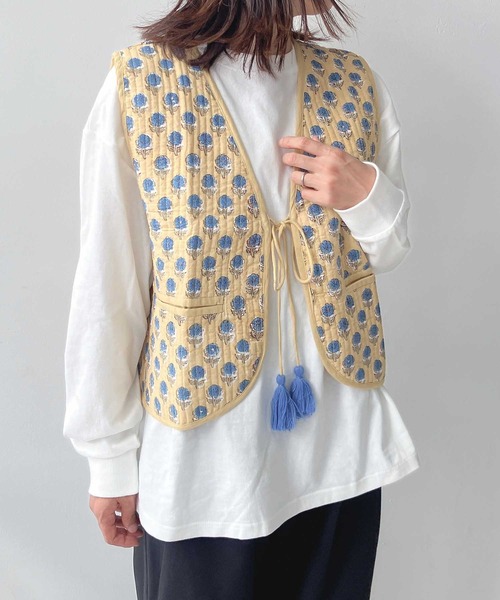 AS KNOW AS plus(アズノゥアズプラス)の「ブロックプリント キルティングベスト(ベスト・レディース・イエロー系/ブルー系/アイボリー系/ピンク系・FREE)」の20枚目の写真