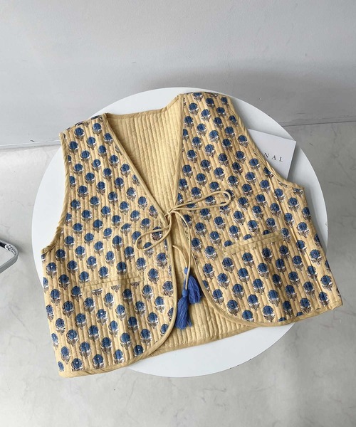 AS KNOW AS plus(アズノゥアズプラス)の「ブロックプリント キルティングベスト(ベスト・レディース・イエロー系/ブルー系/アイボリー系/ピンク系・FREE)」の19枚目の写真