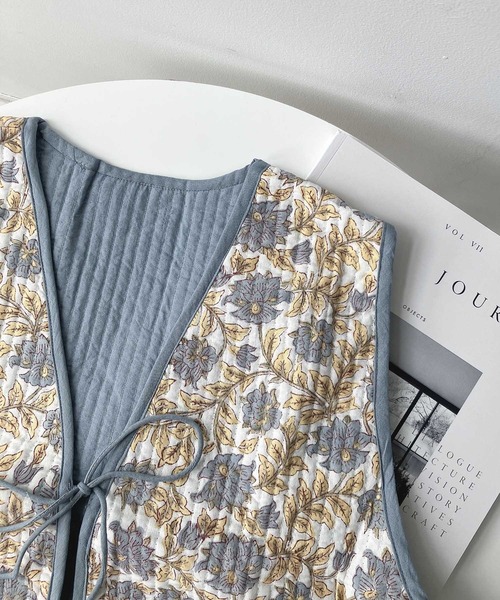 AS KNOW AS plus(アズノゥアズプラス)の「ブロックプリント キルティングベスト(ベスト・レディース・イエロー系/ブルー系/アイボリー系/ピンク系・FREE)」の10枚目の写真