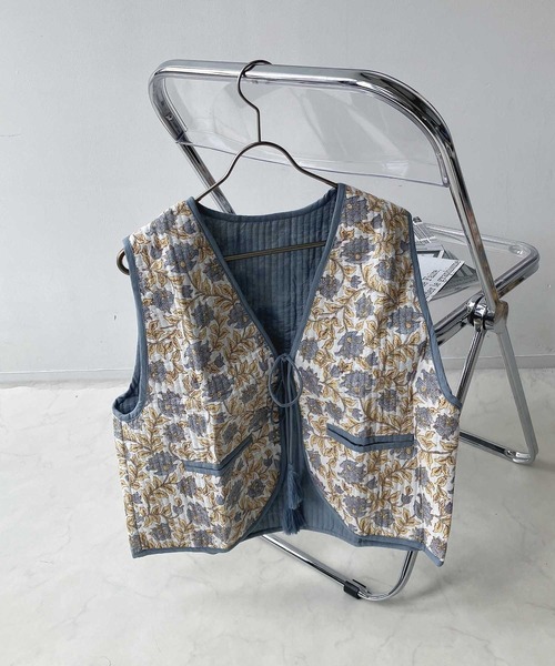 AS KNOW AS plus(アズノゥアズプラス)の「ブロックプリント キルティングベスト(ベスト・レディース・イエロー系/ブルー系/アイボリー系/ピンク系・FREE)」の7枚目の写真