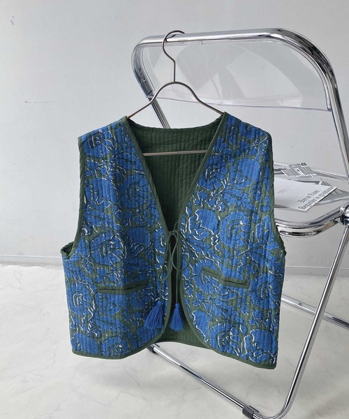 AS KNOW AS plus(アズノゥアズプラス)の「ブロックプリント キルティングベスト(ベスト・レディース・イエロー系/ブルー系/アイボリー系/ピンク系・FREE)」の16枚目の写真