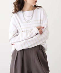 パネルボーダーコットン長袖Tシャツ