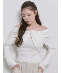Stylevoice for xxx | ＜Harukiさんコラボ＞クロスオフショルダーギャザースリーブニット(ニット/セーター)