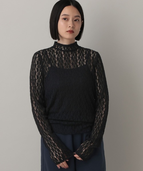 A part by（アパートバイ）の「ハイネックレースカットプルオーバー_長袖（Tシャツ/カットソー・レディース・ブラック/オフホワイト/グレー系その他2・FREE）」の2枚目の写真