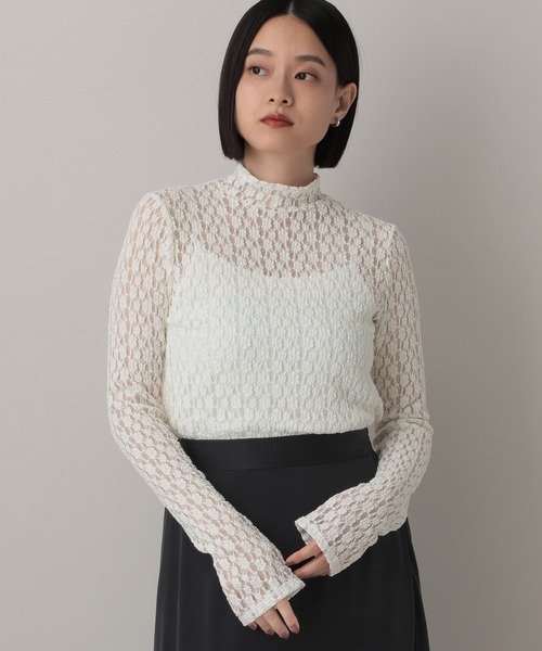 A part by（アパートバイ）の「ハイネックレースカットプルオーバー_長袖（Tシャツ/カットソー・レディース・ブラック/オフホワイト/グレー系その他2・FREE）」の4枚目の写真