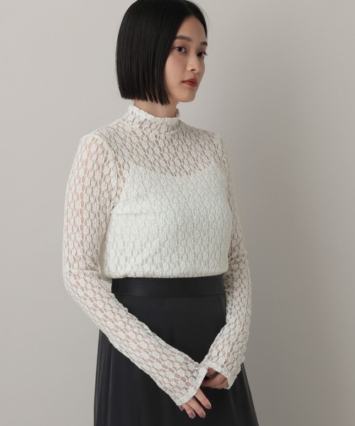 A part by（アパートバイ）の「ハイネックレースカットプルオーバー_長袖（Tシャツ/カットソー・レディース・ブラック/オフホワイト/グレー系その他2・FREE）」の5枚目の写真