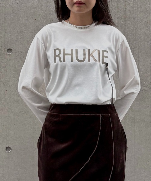 &g'aime（アンジェム）の「【&g'aime】ロゴレザーベルトロンT　Logo Leather-Belt Long Tee（Tシャツ/カットソー・レディース・ブラック/ホワイト・FREE）」の6枚目の写真