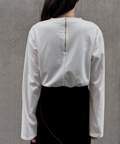 &g'aime（アンジェム）の「【&g'aime】ロゴレザーベルトロンT　Logo Leather-Belt Long Tee（Tシャツ/カットソー・レディース・ブラック/ホワイト・FREE）」の10枚目の写真