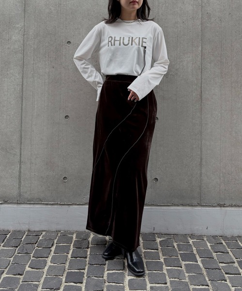 &g'aime（アンジェム）の「【&g'aime】ロゴレザーベルトロンT　Logo Leather-Belt Long Tee（Tシャツ/カットソー・レディース・ブラック/ホワイト・FREE）」の13枚目の写真